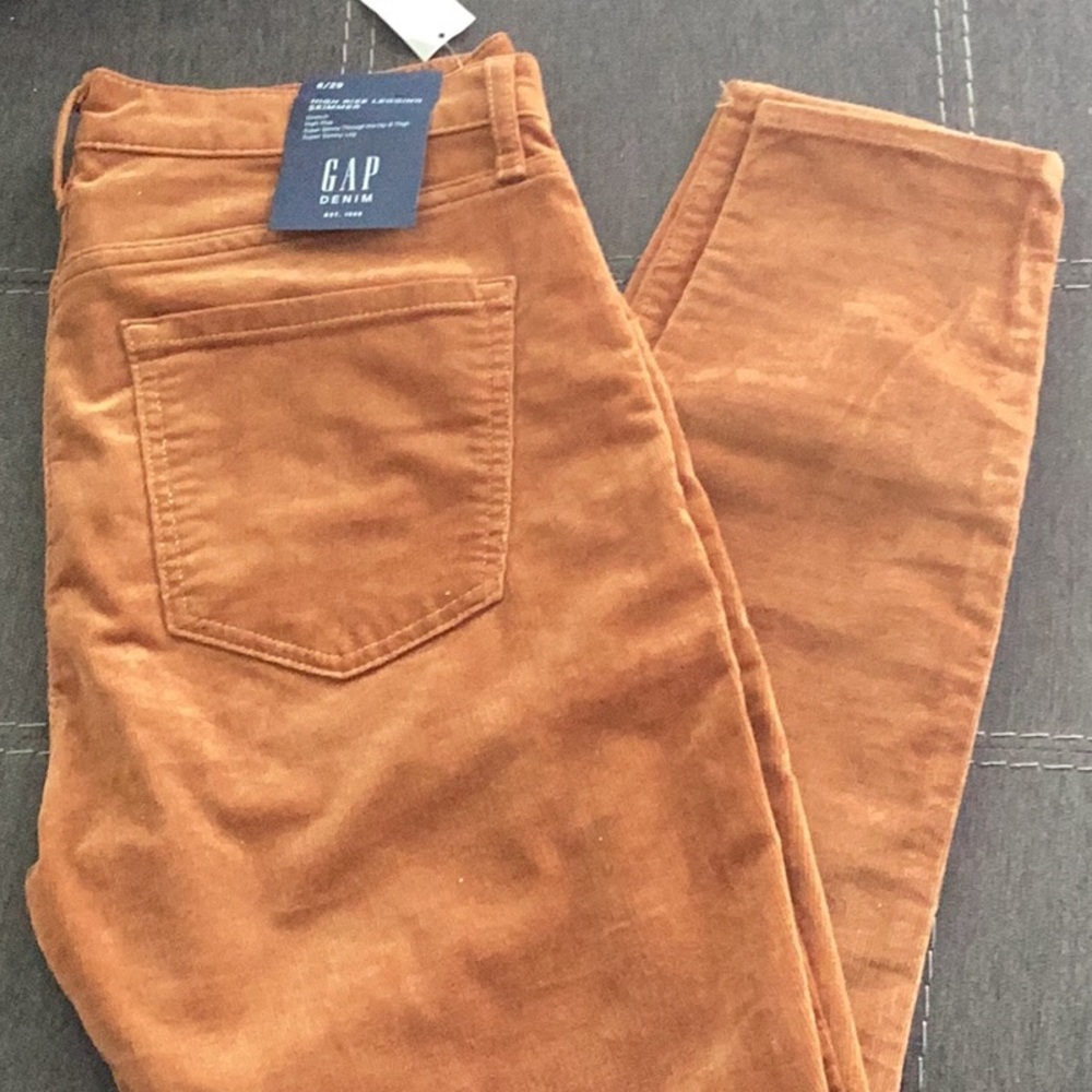 High Rise Warm Orange-Brown Corduroy Pants - Picture 2 of 3